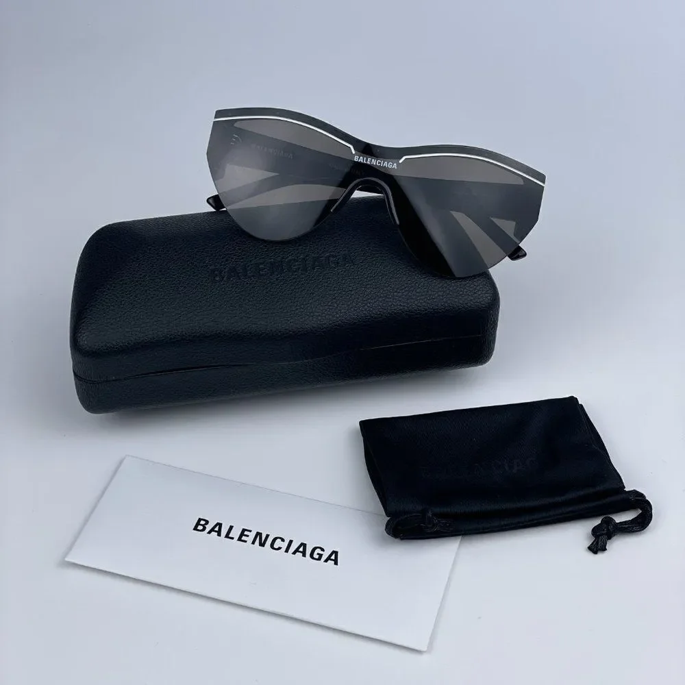 NEW Balenciaga BB0004S 001 Black Grey Shield Unisex Sunglasses